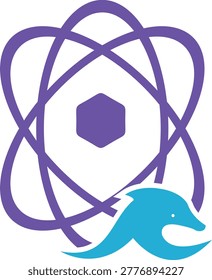 A unique fusion of an atomic structure with a dolphin silhouette, ideal for marine biology research centers, oceanographic science labs, or aquatic technology companies.