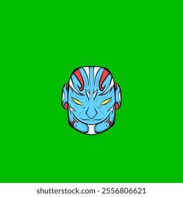 Unique futuristic robot face design with bold colors and intricate patterns. Perfect for sci-fi, gaming, or tech themes.