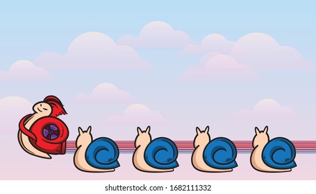 unique gastropod vector business design, Different animals concept,leader snail cartoon character illustration , prominent winkle.cute slug cartoon in fast moving idea.