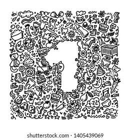 Unique gentle vector doodle cards template with number one. Happy Birthday to baby invitation, card for children's holiday design. Funny background for greeting postcard, poster or print on t-shirt