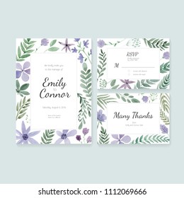 Unique gentle vector wedding cards template with watercolor. Wedding invitation