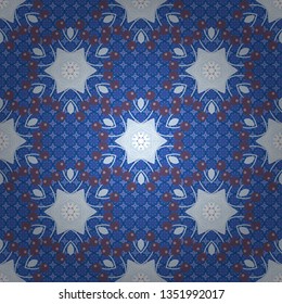 Unique geometric bright swatch in blue, neutral and purple colors. Abstract vector background with mandalas. Creative decoration for wallpaper, clothes, textile. Vector illustration.