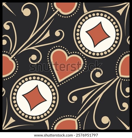 Unique Geometric Card Suit Patterns for Artistic Wall Decor, Modern Branding, Invitation Cards, Packaging Designs, and Elegant Textile Prints in Seamless Vector Style.


