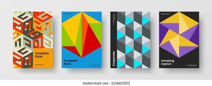 Unique geometric hexagons annual report concept collection. Simple corporate cover vector design illustration bundle.