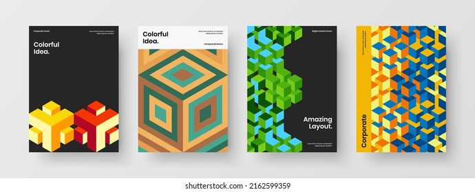 Unique geometric hexagons booklet concept bundle. Amazing journal cover design vector layout collection.