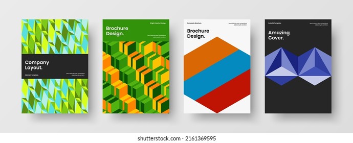 Conjunto de ilustraciones de portada del catálogo de hexagones geométricos únicos. Conjunto de diseño de vectores de la letra de mano a la moda.