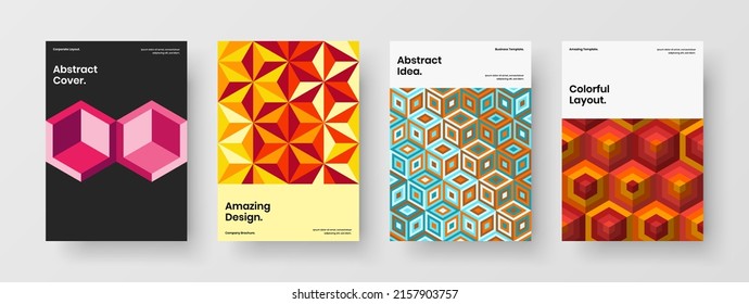 Composición de diseño de página principal de hexágonos geométricos únicos. Identidad corporativa original colección de concepto de diseño de vector A4.