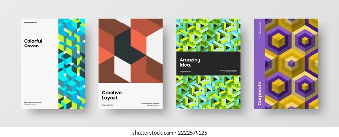 Unique geometric hexagons handbill illustration set. Bright poster vector design template collection.