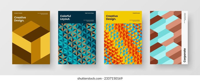 Unique geometric hexagons journal cover layout composition. Simple corporate identity A4 vector design concept set.