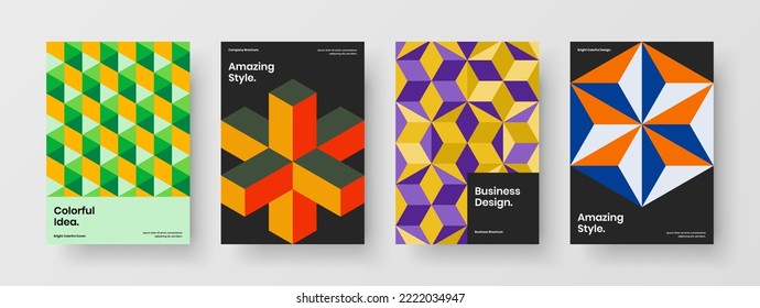 Unique geometric hexagons magazine cover template composition. Fresh annual report vector design layout bundle.