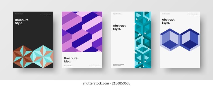 Unique geometric hexagons presentation concept composition. Fresh cover design vector layout set.