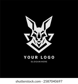 A unique geometric kangaroo logo with sharp angles and bold symmetry. Perfect for branding, sports teams, apparel, and corporate identity. Sleek, powerful, and modern design.