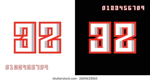 unique geometric number 32 for, racing, event, jersey, birthday