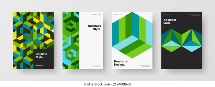 Einzigartiges, geometrisches Firmenoberflächenhaus für die Zeichnung. Vivid pamphlet Vektordesign Layout-Sammlung.