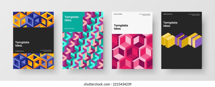 Unique geometric pattern cover concept collection. Original placard A4 design vector layout set.