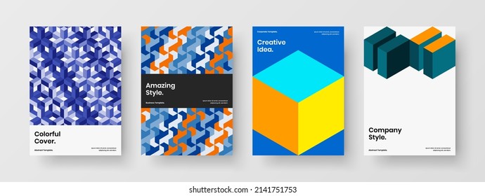 Conjunto de plantillas de portada de revista de patrones geométricos únicos. Colección de ilustraciones de diseño de vectores de identidad de empresa creativa.