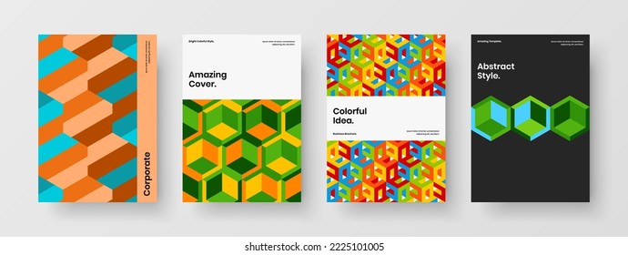 Unique geometric pattern presentation layout bundle. Trendy magazine cover vector design concept composition.