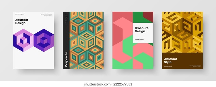 Conjunto de diseño de folletos de formas geométricas únicas. Composición de plantilla de diseño de vectores de identidad corporativa brillante.
