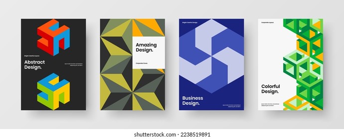 Unique geometric shapes placard concept set. Modern company cover design vector illustration collection.