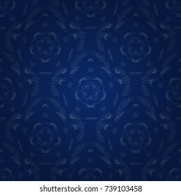 Unique geometric swatch. Perfect for site backdrop, wrapping paper, wallpaper, textile and surface design. Vector blue, gray and neutral creative Ethnic Style mandalas seamless pattern.