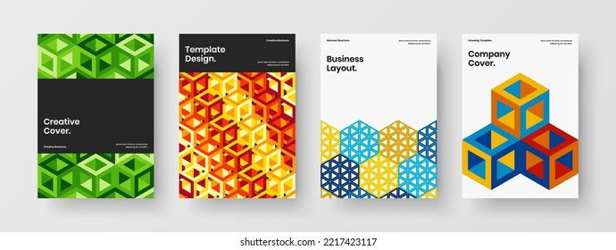 Colección de diseño de página principal de mosaicos geométricos únicos. Colorido conjunto de conceptos de diseño de vectores de informes anuales.