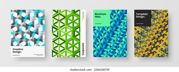 Unique geometric tiles leaflet layout set. Fresh company identity vector design template bundle.