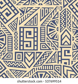 Unique Geometric Vector Seamless Pattern made in ethnic style. Aztec textile print. Perfect for site backgrounds, wrapping paper and fabric design.