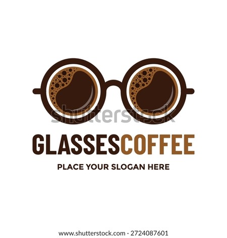 Unique glasses coffee logo combining spectacles frames with coffee cups. Vector illustration great for cafes, optical shops, coffee houses, and creative beverage brands.