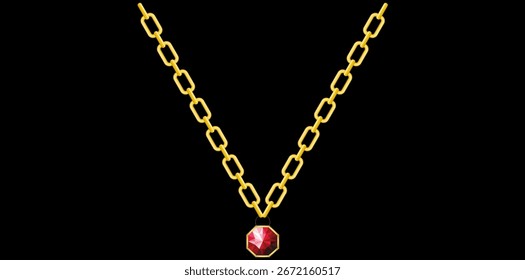 Unique Gold Chain Necklace Vector Illustration.	