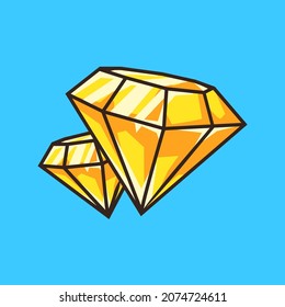 Unique Gold Diamond Jewelery in Colourful Cartoon Line Art Illustration