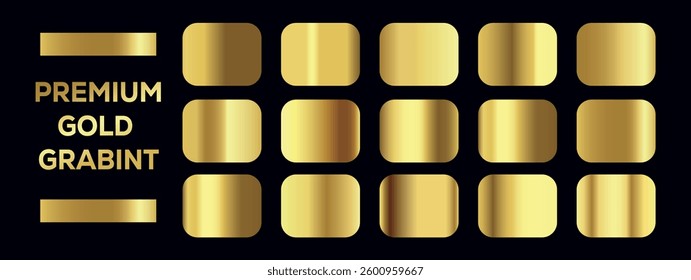 Unique gold gradients collection vector. Golden gradients set of metallic festive gold vector colors. For banners, tags, fonts, invitation card design