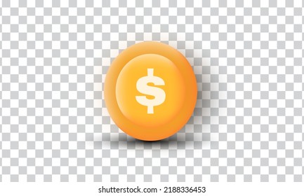 unique gold money dolar coin finance 3d icon design isolated on transparant background.Trendy and modern vector in 3d style.