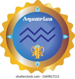 Unique Golden Aquarius Zodiac Vector