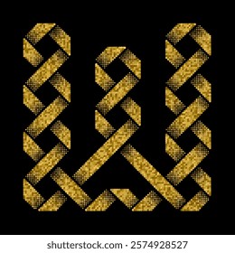 A unique golden knot motif, featuring intricate loops and braids on a black canvas. Great for modern designs, digital art, or premium packaging.