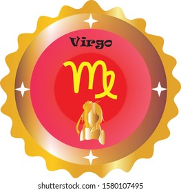 Unique Golden Virgo Zodiac Horoscope Badge Emblem Vector