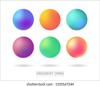 Unique gradient mesh orbs set with mixed colors. Flowing sphere with wave or dynamic blur effect. Round gradient. Vector illustration EPS 10.