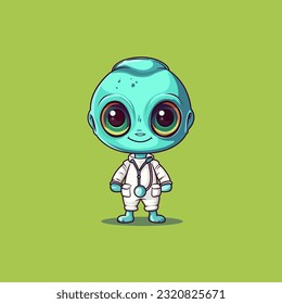 A unique graphic depiction of an extraterrestrial creature donning a doctor's attire, blending the alien and medical themes in a captivating and distinctive manner.