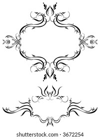 Unique graphics useful as decorations, ornaments and separators. Black designs on a white background.