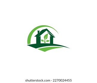 Unique green house logo design. Home and farm Natural Vector illustration.