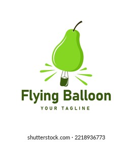 Unique green pear shaped balloon flying in the air illustration logo  vector hot air balloon