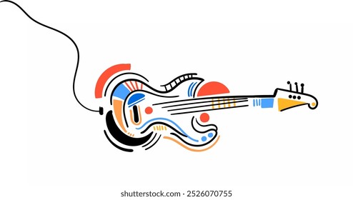 Unique guitar illustration with art. colorful abstract guitar vector.