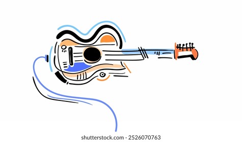 Unique guitar illustration with art. colorful abstract guitar vector.