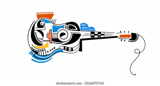 Unique guitar illustration with art. colorful abstract guitar vector.