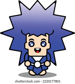 unique hair vector cartoon character illustration in dark blue and white