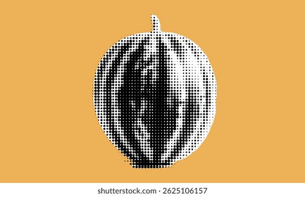 A unique halftone depiction of a pumpkin stands out against a vibrant orange background, capturing the essence of autumn and seasonal harvest celebrations with artistic flair.