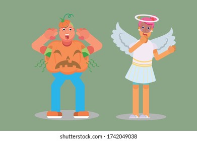 Unique Halloween character design. Simple character vector illustration, Halloween costume.