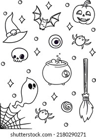 Unique Halloween Horror Pumpkin, Boo, Cat, Witch, Wolf, Character, Hat and More Element Vector Illustrations