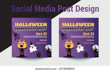 Unique Halloween Night Party Social media post design.. 