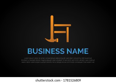 Unique Hammer icon incorporated into chair Logo Template For Your Company Name, Alphabet Logo Template Ready For Use, Modern Initial Logo