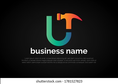 Unique Hammer icon incorporated into letter u Logo Template Initial Letter Logo For Your Company Name, Alphabet Logo Template Ready For Use, Modern Initial Logo